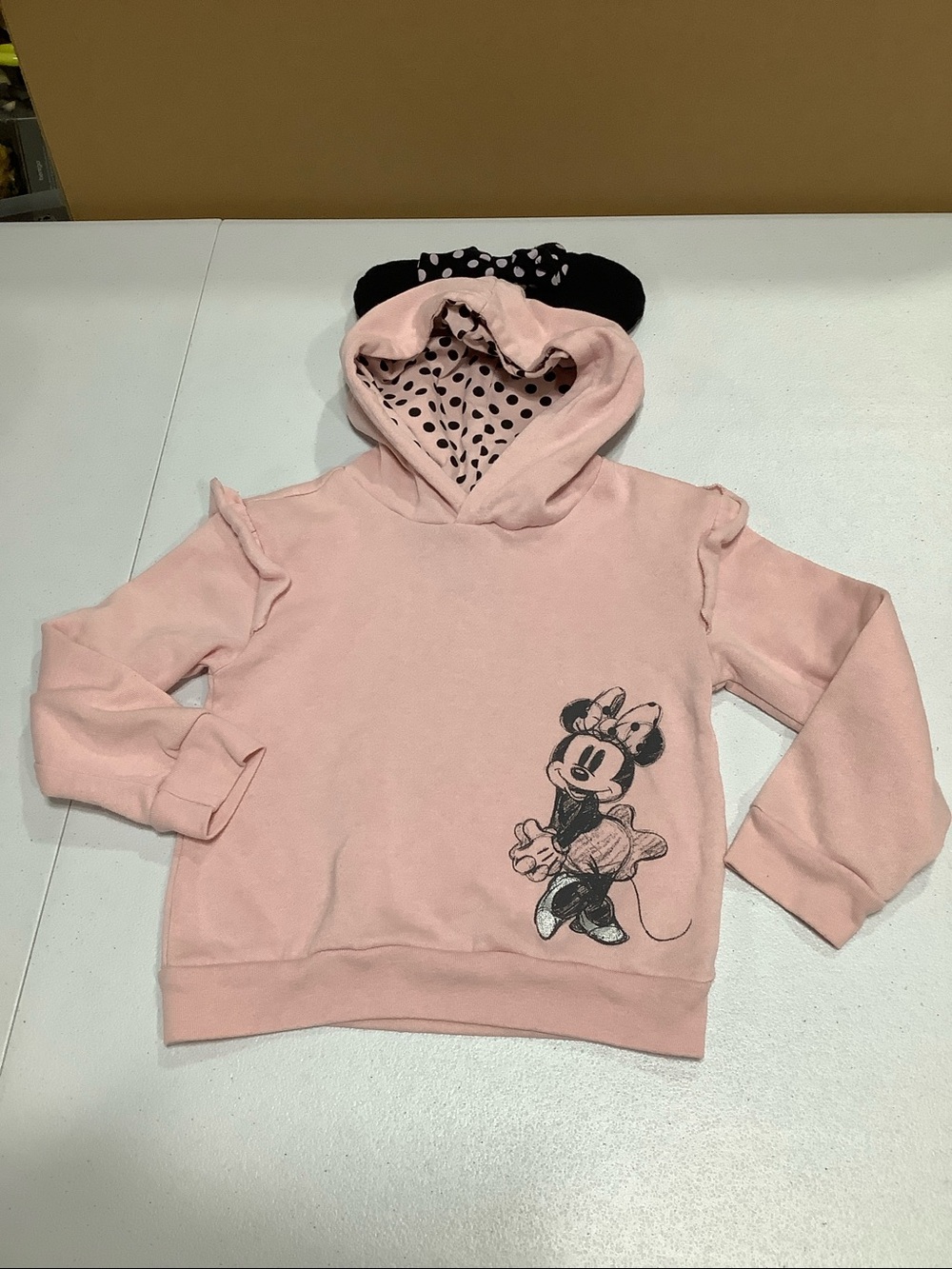 Disney Junior Minnie Mouse Hoodie Sweatshirt w/ Ears Girls Size 5 Pink